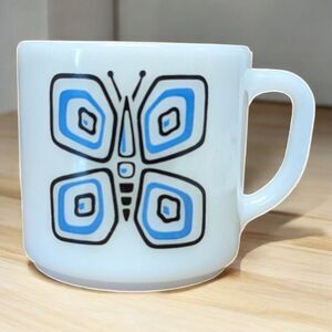 Vintage Federal Blue Butterfly Milk Glass Mug